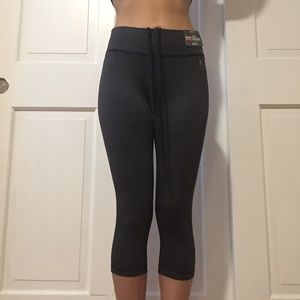Gray and black stripe capri leggings